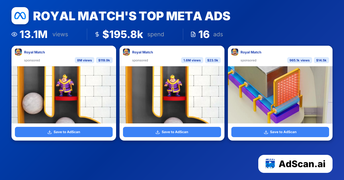 Royal Match Meta Ads - 16 Ads, 13.1M Views | AdScan.ai